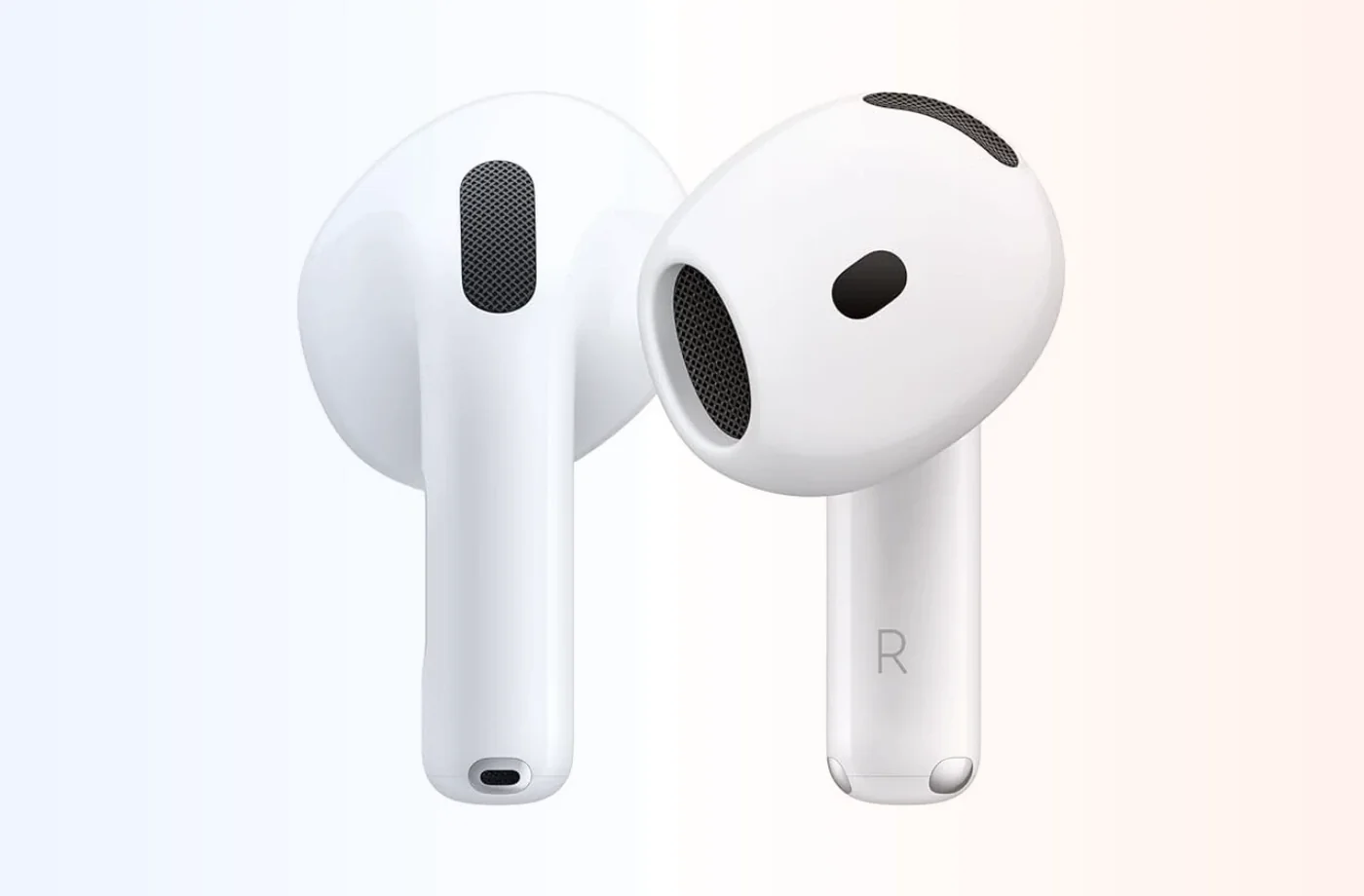 Render conceptual de unos AirPods de diseño abierto vistos de cerca